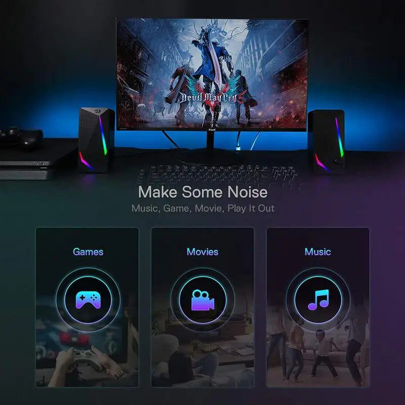 Redragon GS510 Waltz RGB Desktop Speakers . 2.0 Stereo Gaming Speaker System  Description