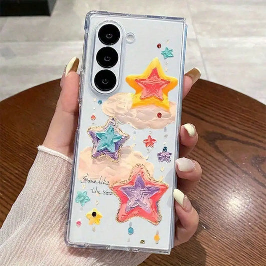 Transparent Glitter Star Phone Case for Samsung Galaxy Z Fold Series.Clear Foldable Protective Cover