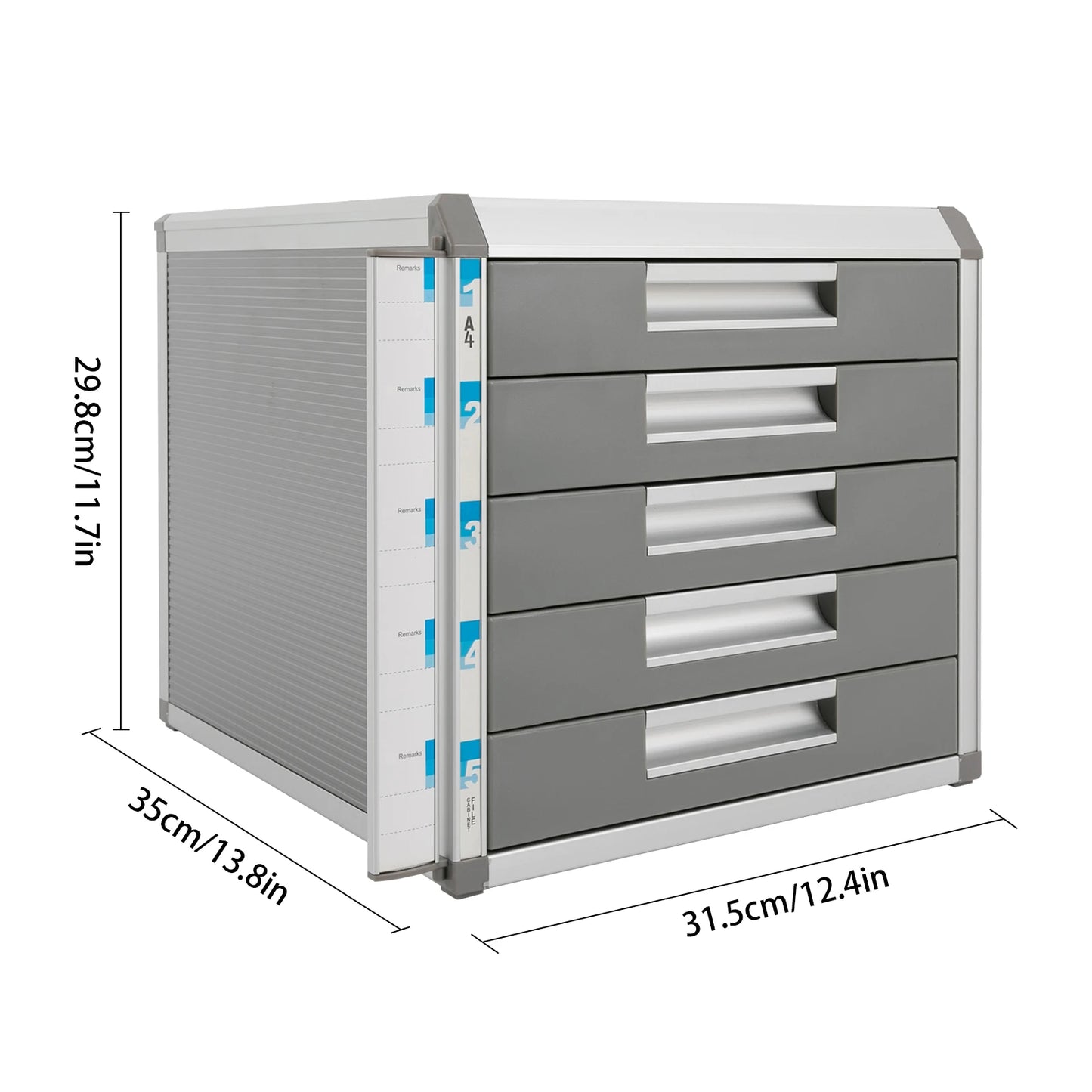 5-Drawer Locking File Organizer Cabinet with Key Lock, Aluminum Desktop Document Storage Box for Letter & A4 Files, Home Office Organizer