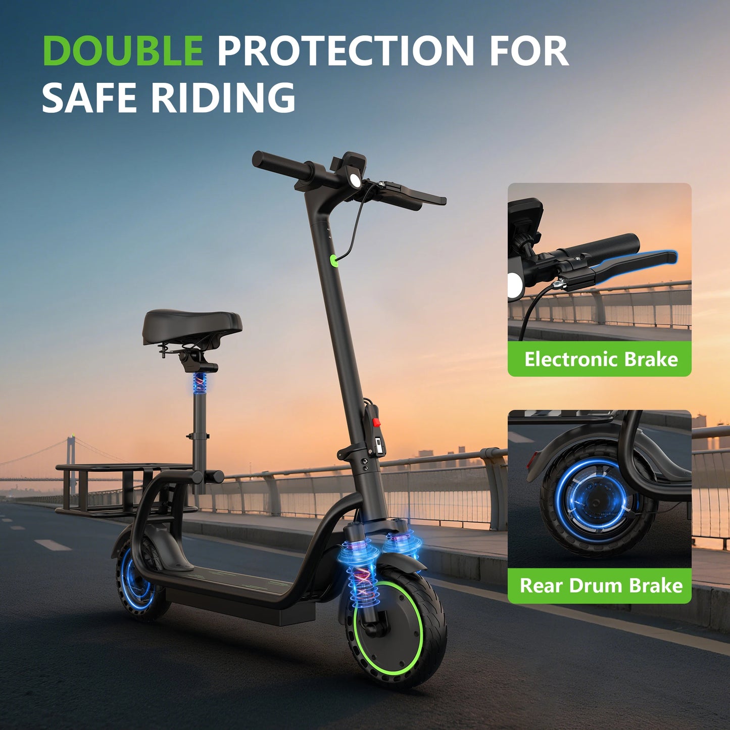 Maxshot 8.5” Electric Scooter with Seat & Basket – 350W Motor, Long Range Commuter E-Scooter