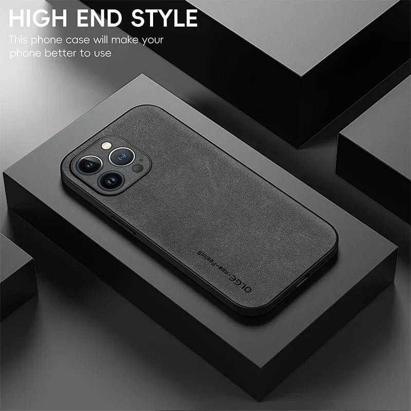 Luxury Leather iPhone Case . Slim Shockproof Protective Phone Cover