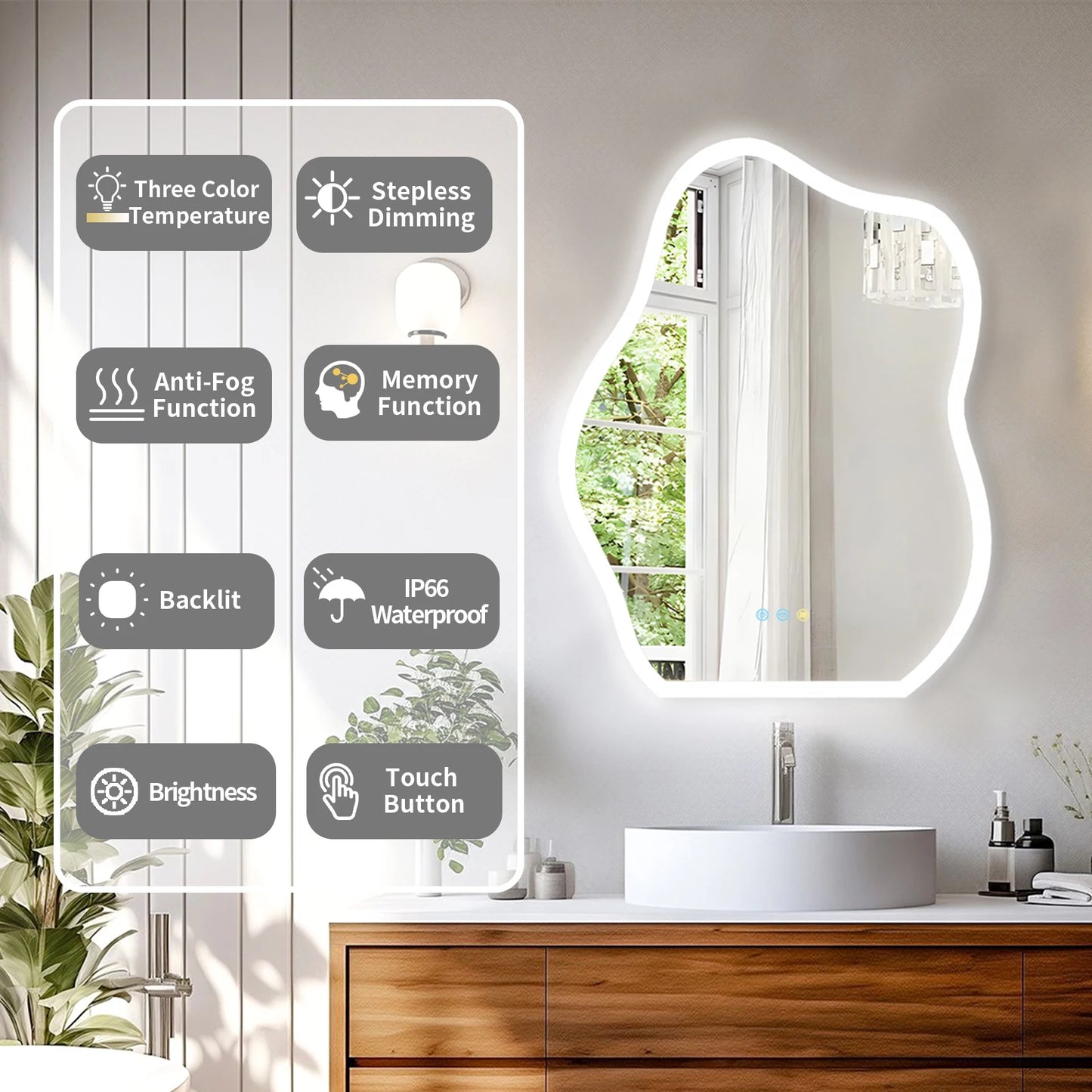 Cloud Shaped LED Bathroom Mirror with Lights - Anti-Fog, Dimmable 3 Color Temperatures (3000K-6000K), CRI90+ High Color