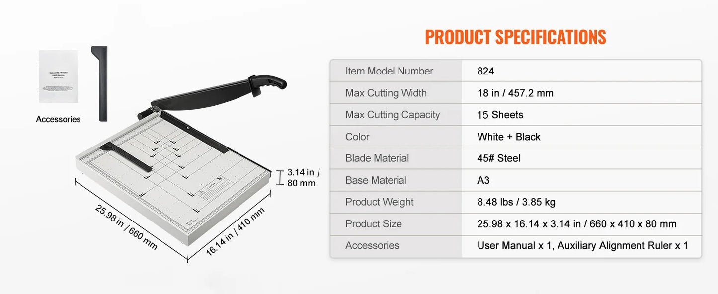 15-Inch Guillotine Paper Cutter with Adjustable Guide