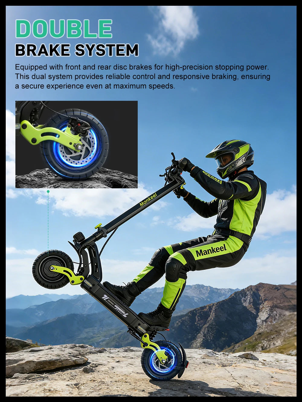 1200W Dual Motor Electric Scooter. 60V 21Ah Long-Range High Performance E-Scooter with Dual Suspension
