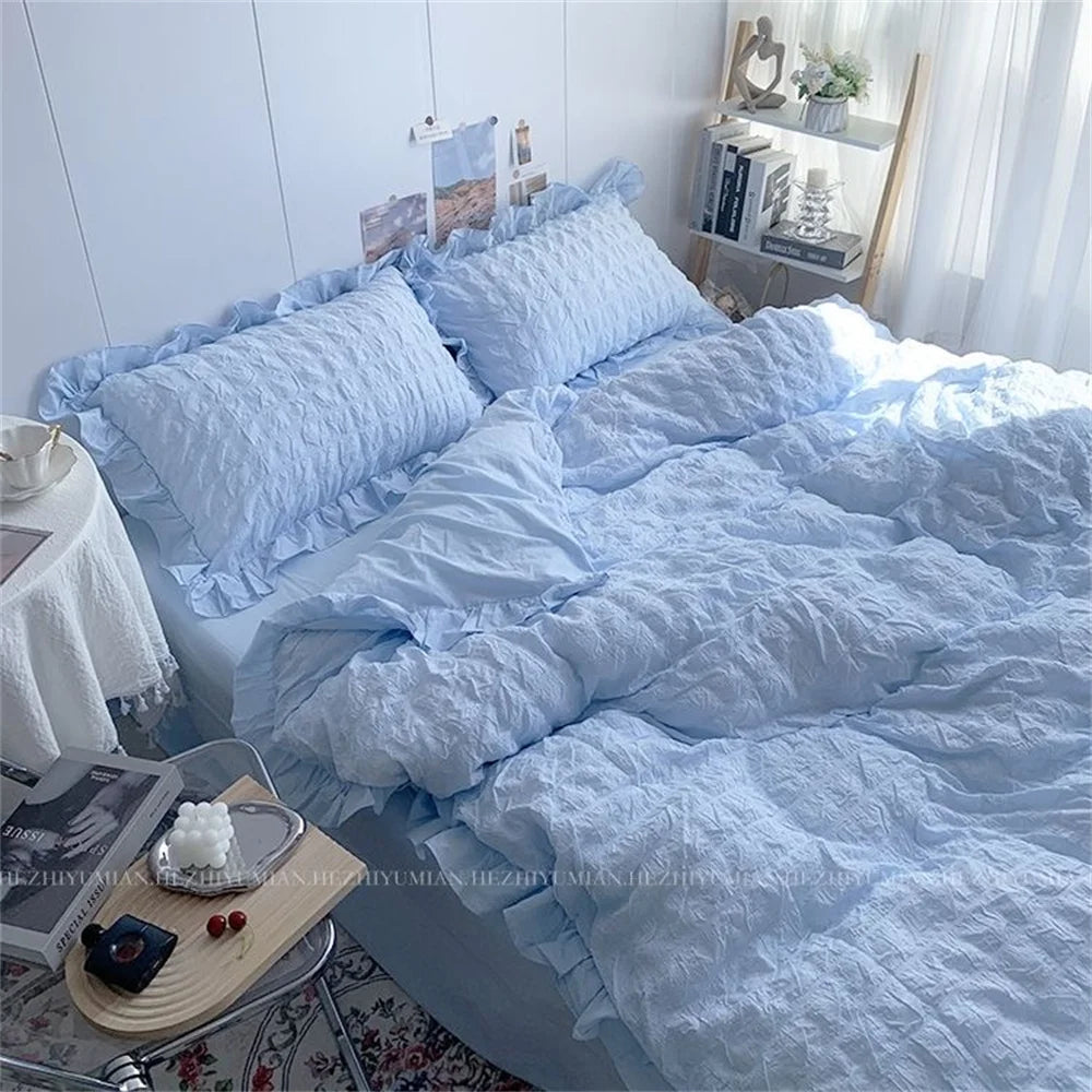Romantic Ruffled Solid Color Bedding Set