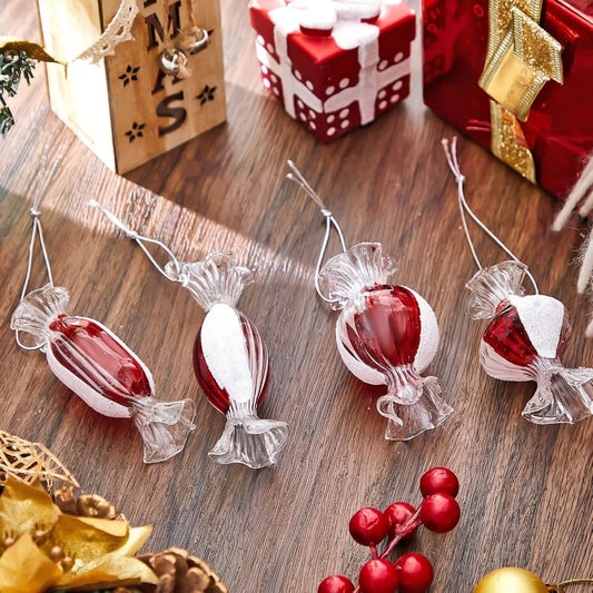 Syhood 12 Pcs Christmas Glass Candy Ornaments - Red White Candy Lollipop Hanging Ornaments for Xmas Tree Party Decoration