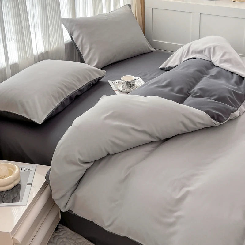 4-Piece Soft Brushed Duvet Cover Set . Solid Color Bedding