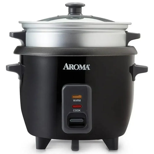 White Pot Style Rice Cooker Six Cup Capacity Nonstick Tray