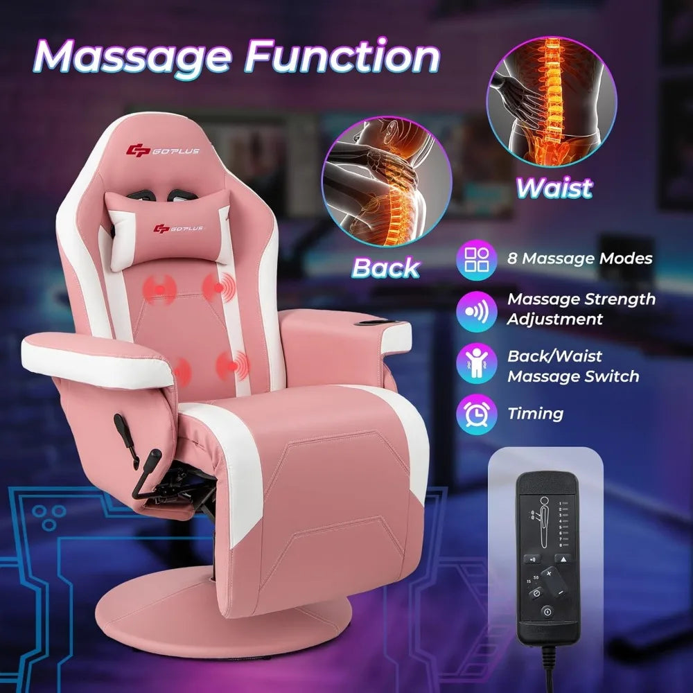 Gaming Recliner, Adjustable Massage Gaming Chair with Cup Holder Footrest Ergonomic Single Sofa Living Room Home Theater Seatin