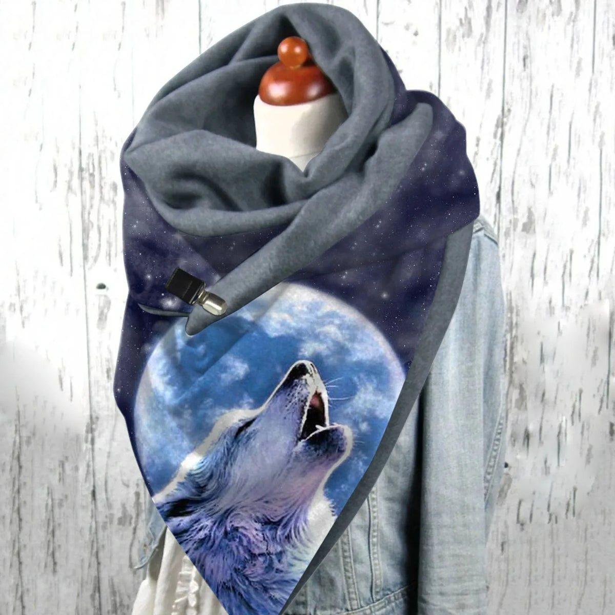 Wolf Print Women’s Scarf – Soft Celestial Animal Wrap Shawl