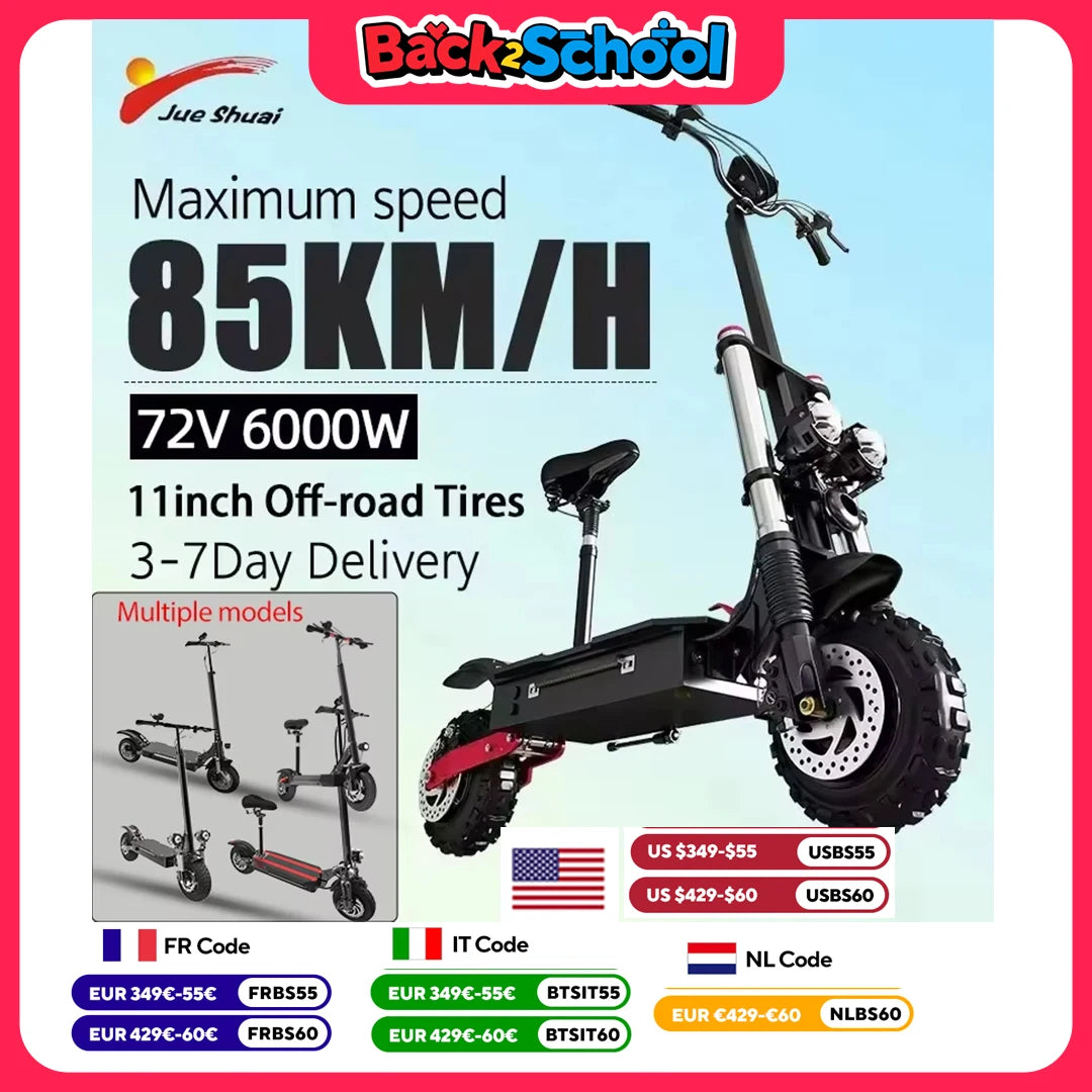 [8 models]10/11 Inch 48V-72V 1000W-6000W Electric Scooter 50-85km/h Fast E Scooter Off Road Electric Kick Scooter Foldable Adult