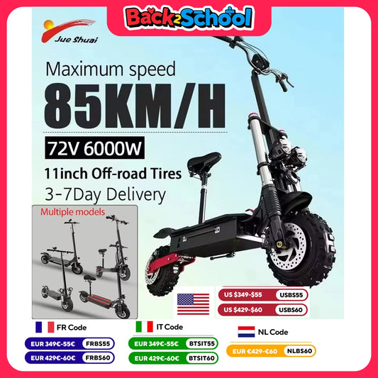 [8 models]10/11 Inch 48V-72V 1000W-6000W Electric Scooter 50-85km/h Fast E Scooter Off Road Electric Kick Scooter Foldable Adult