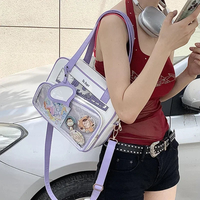Y2K Japanese Harajuku Ita Bag for Women Cute Shoulder Bag Girls Transparent Itabag Crossbody Bag JK Shoulder Bags Handbags