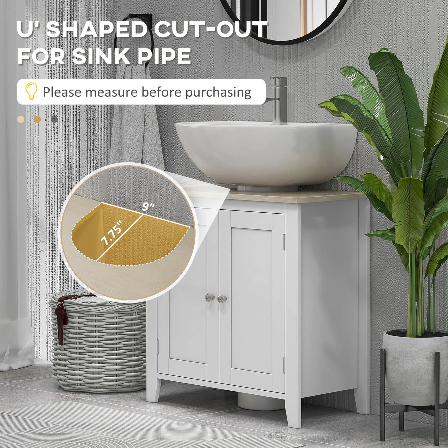 Kleankin Pedestal Sink Storage Cabinet U Shape Vanity