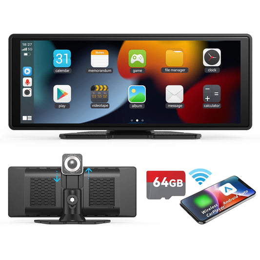 Portable Wireless CarPlay & Android Auto Car Stereo .10.26” HD Touchscreen Display with Bluetooth, GPS & Voice Control  Description: