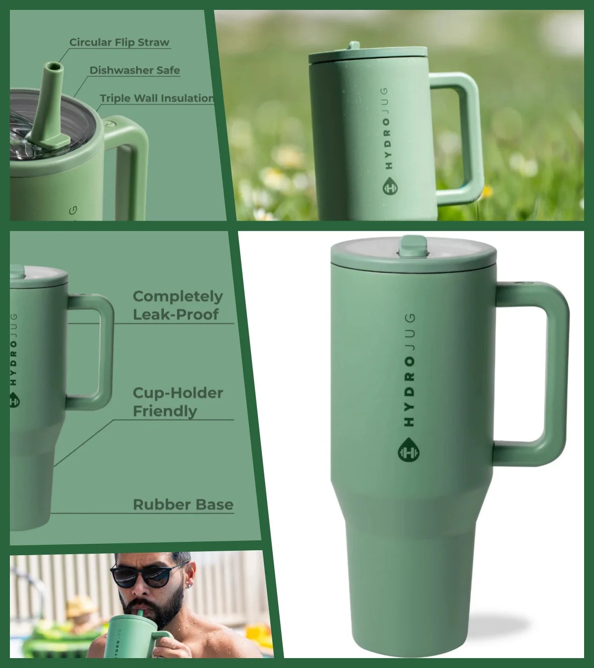 40 oz Insulated Travel Tumbler with Handle & Flip Straw .Leakproof Water Bottle for Travel, Work & Fitness
