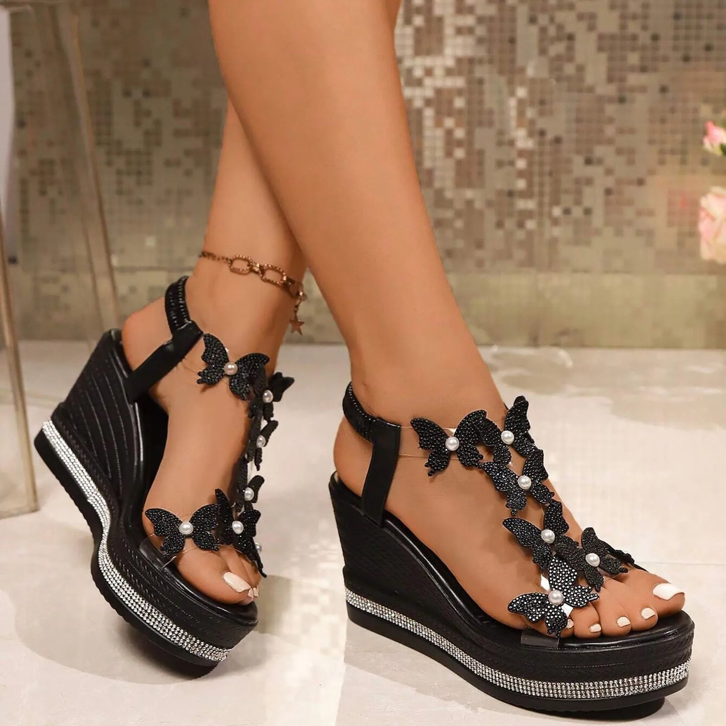 Elegant Butterfly Wedge Heel Sandals for Women