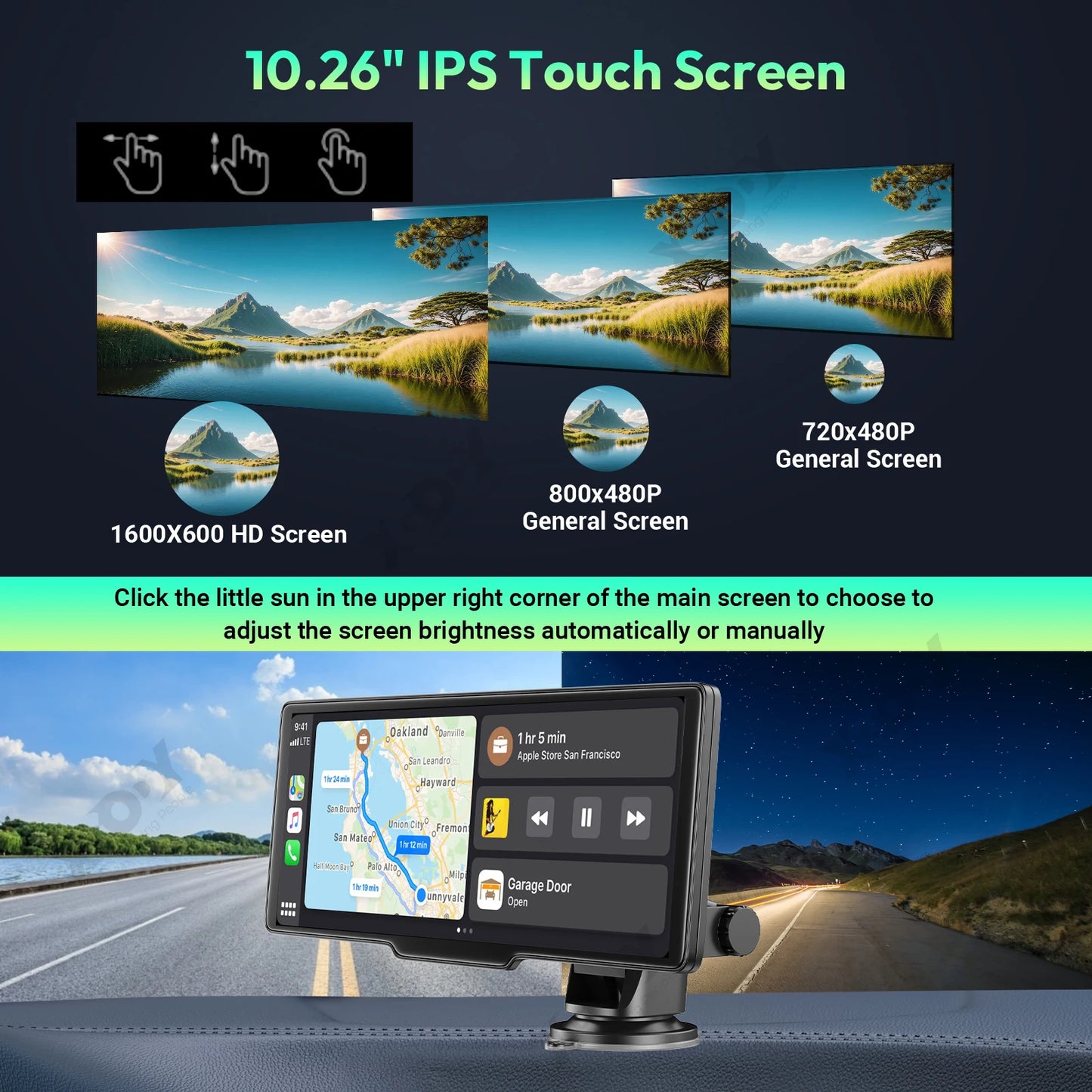 XGODY 10.26" 4K Dash Cam Wireless Carplay Android Auto Car DVR WiFi Navigation Rearview Camera Dashboard Video