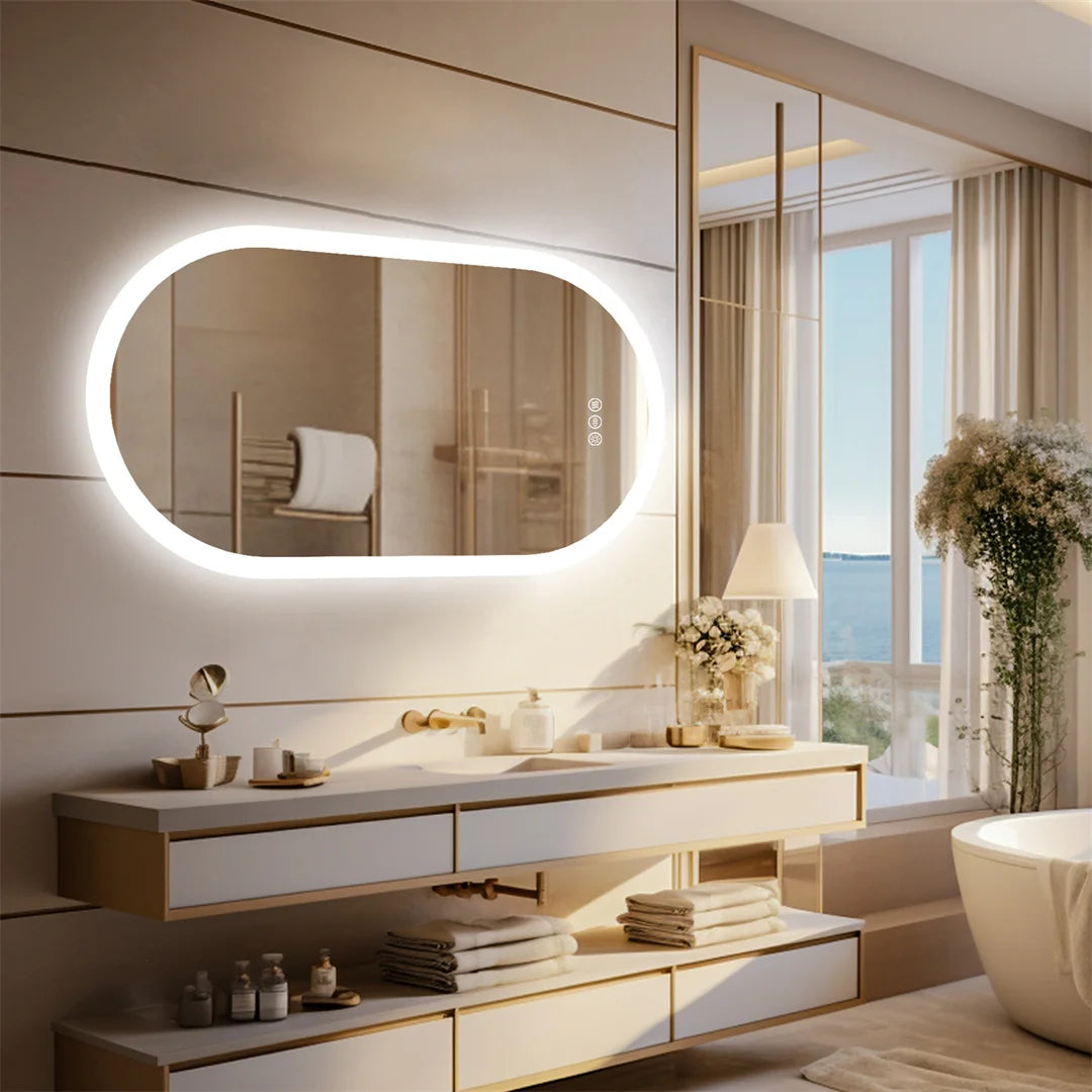 LUVODI Waterproof Illuminate Bathroom Light Vanity Mirror Frameless Touch Screen Backlit Demist Wash Basin Mirror