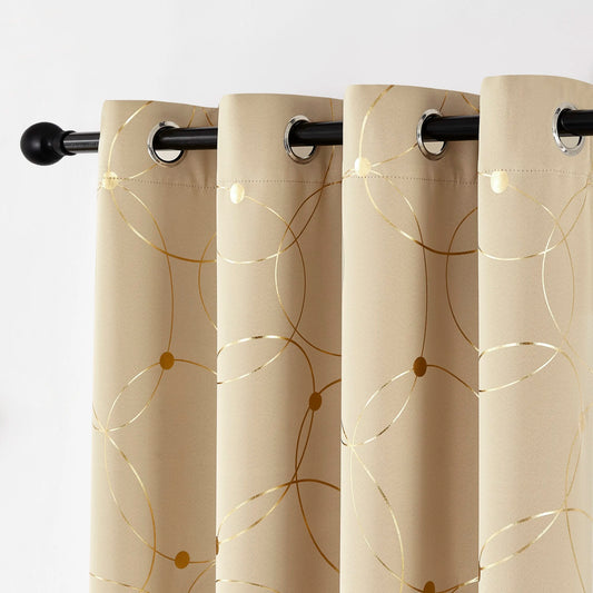 2PCS Golden Wave Blackout Thermal Insulated Curtains