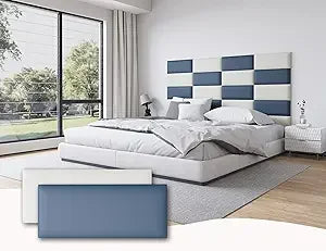 Fabric Black Upholstered Headboard Queen, 12PCS Peel and Stick Wall Panels for Adjustable Bed, Modern Bedroom Decor, 10"x24" Eac