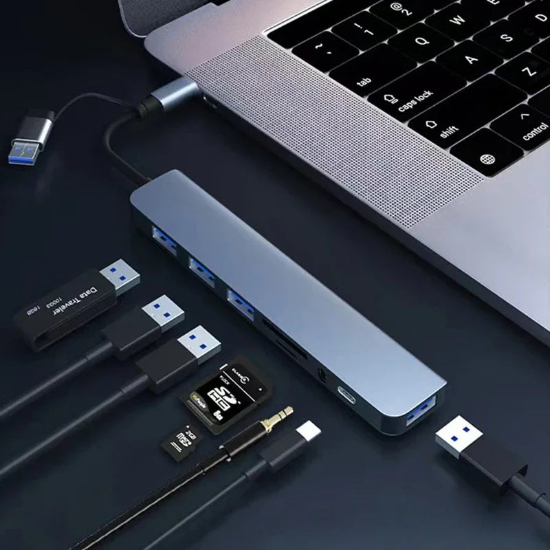 8-in-2 USB-C Docking Station Hub with HDMI, USB 3.0, SD/TF Card Reader & 3.5mm Audio Adapter