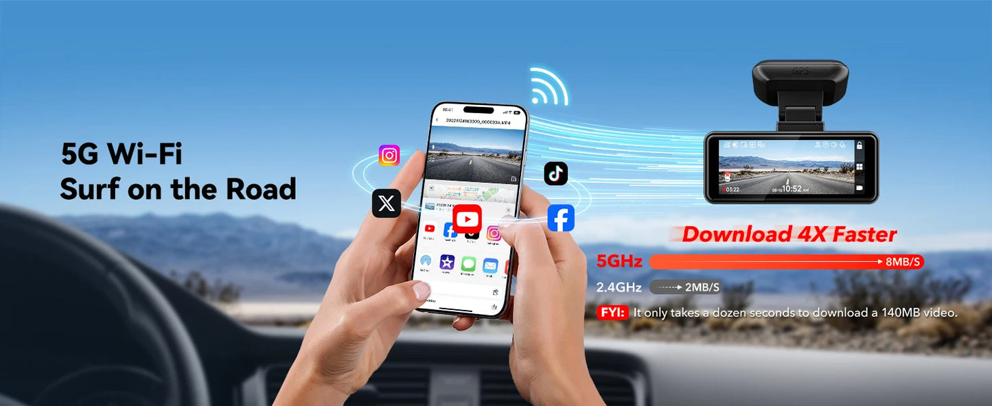 REDTIGER F8  4K+1080P 5.8G WiFi Dash Cam Front and Rear GPS Dash Camera for Cars Front Night Vision Car DVR Car Dash Camera