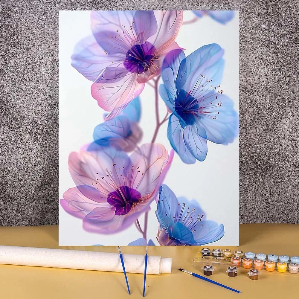 DIY Paint by Numbers Ink & Wash Flower Canvas Kit . Floral Acrylic Painting Set for Adults & Beginners Home Wall Decor Gift