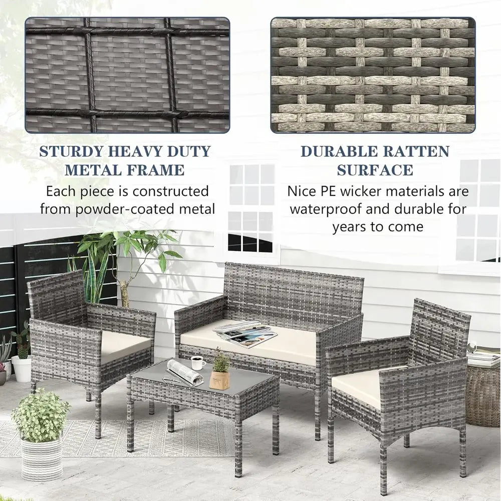 4 Piece Outdoor Wicker Patio Furniture Set