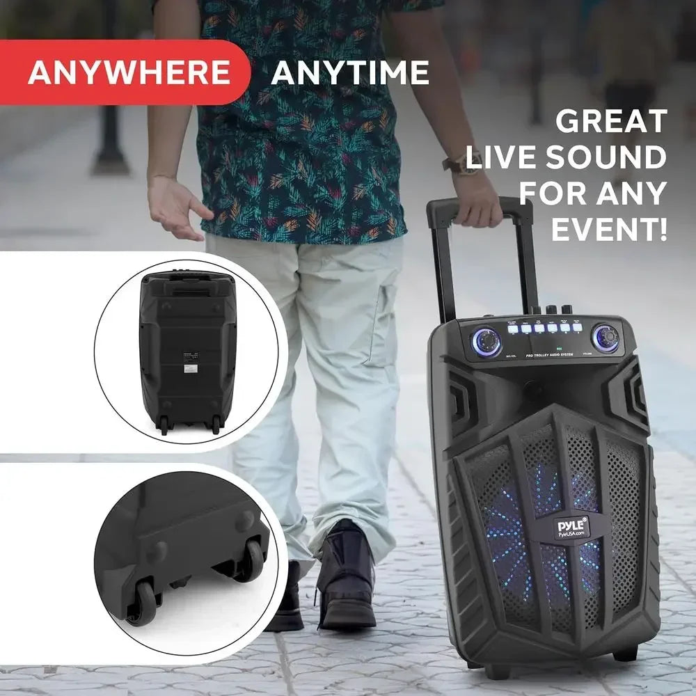 680W Portable Bluetooth PA Speaker with 10 Inch Woofer, Rechargeable Battery, Wireless Microphone & RGB Party Lights