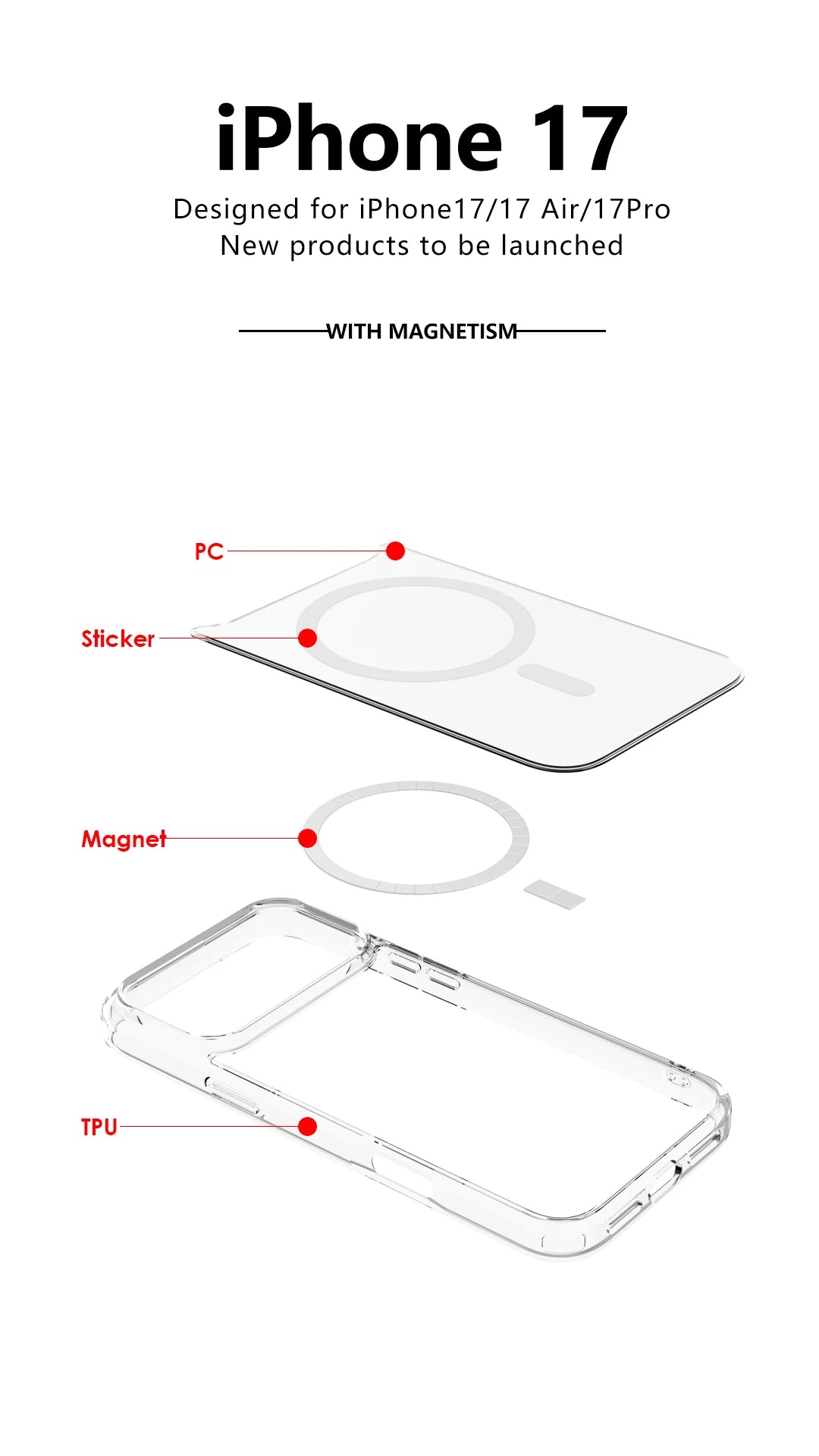Clear Magnetic Shockproof Phone Case with Wireless Charging Compatibility