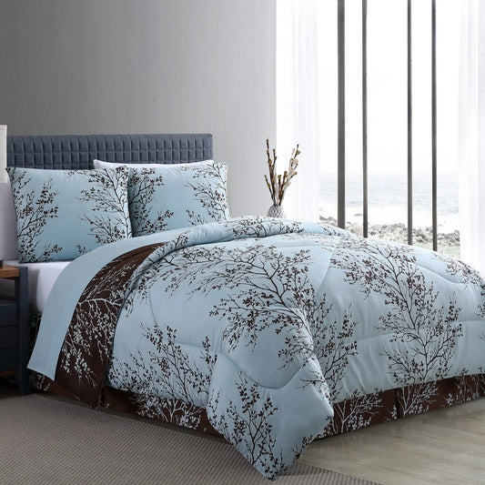 8-Piece Reversible Comforter Set Queen Soft Microfiber Bed in a Bag Hypoallergenic Includes Sheets Shams Pillowcases Bedskirt
