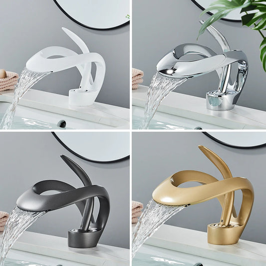 Rozin Black Basin Faucet Deck Mount Waterfall Mixer Tap