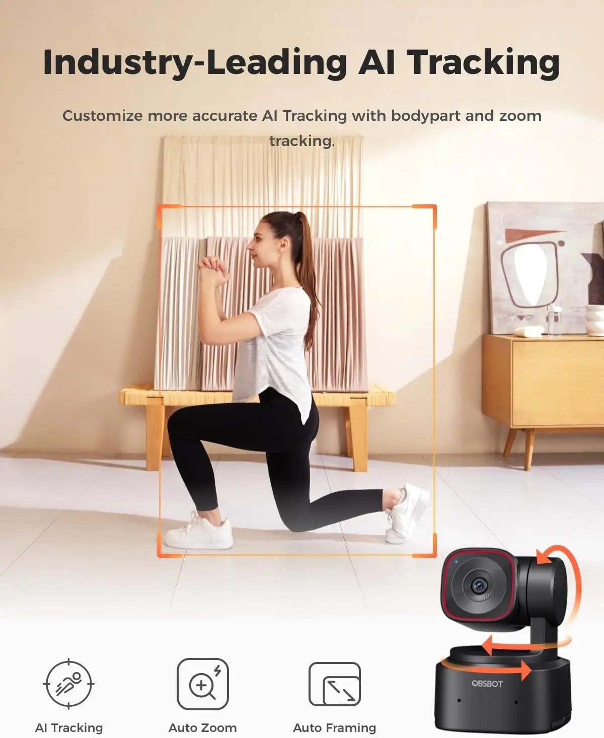 K AI Tracking PTZ Webcam with Gesture Control, 60FPS HDR Video & Auto-Follow Technology for Streaming, Video Conferencing & Content Creation