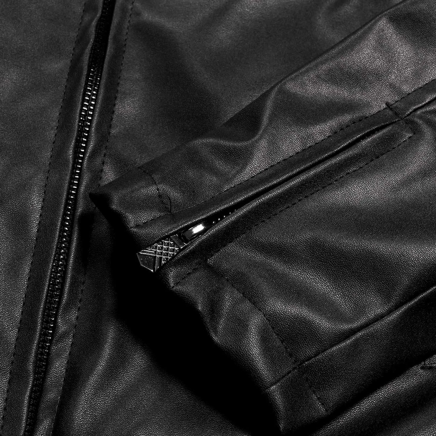 Men’s Faux Leather Bomber Jacket Slim Fit Zipper Fashion Coat