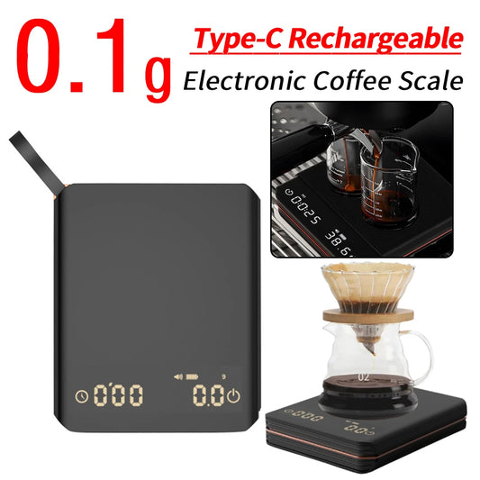 Mini Pour Over Drip Espresso Scale with Timer Rechargeable Smart Coffee Scale LED Display 0.1g for Espresso and Pour Over Coffee