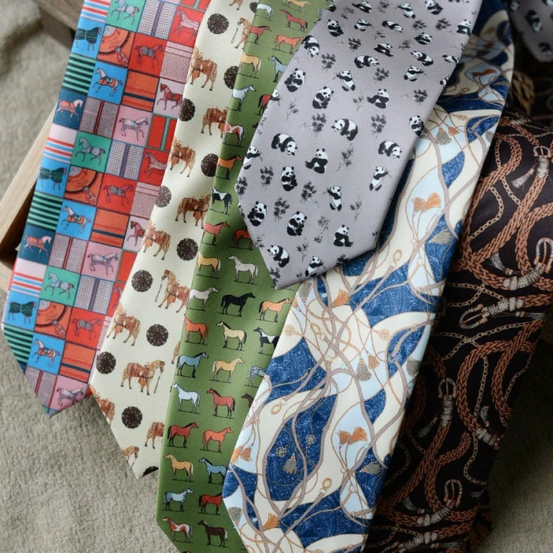 8cm Width New Design Printed Neckties Retro Anchor Animal Green Brown Neck Ties For Men Daily Wear Shirt Tuxedo Accessories Gift