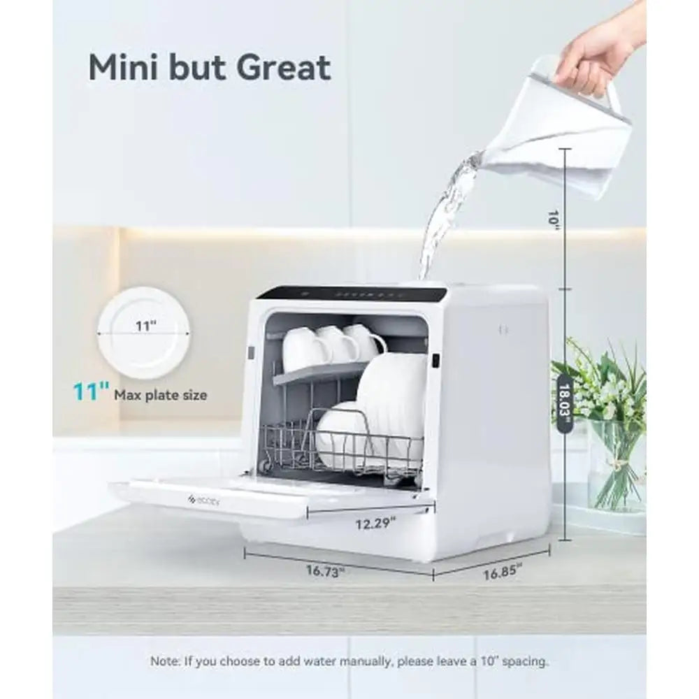 Portable Mini Dishwasher Countertop 5L Water Tank 6 Washing Programs Air Drying Compact Apartments RVs Boats No Hookup Needed