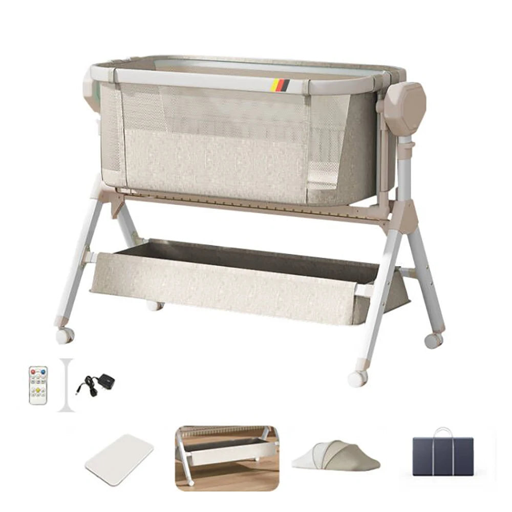 Electric Rocking Baby Bassinet & Bedside Sleeper for Newborns with Storage Basket