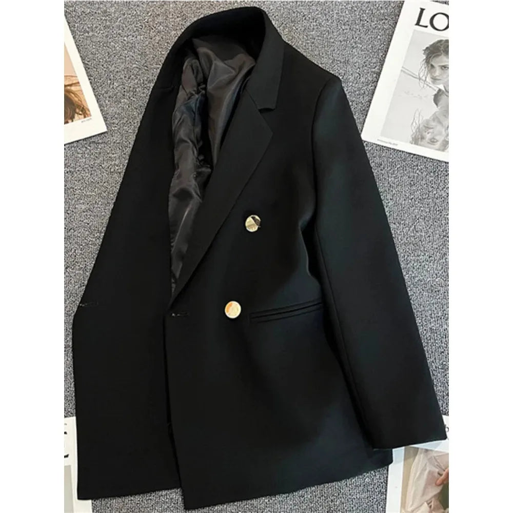 Women's Double-Breasted Blazer Coat . Elegant Long Sleeve Tailored Jacket