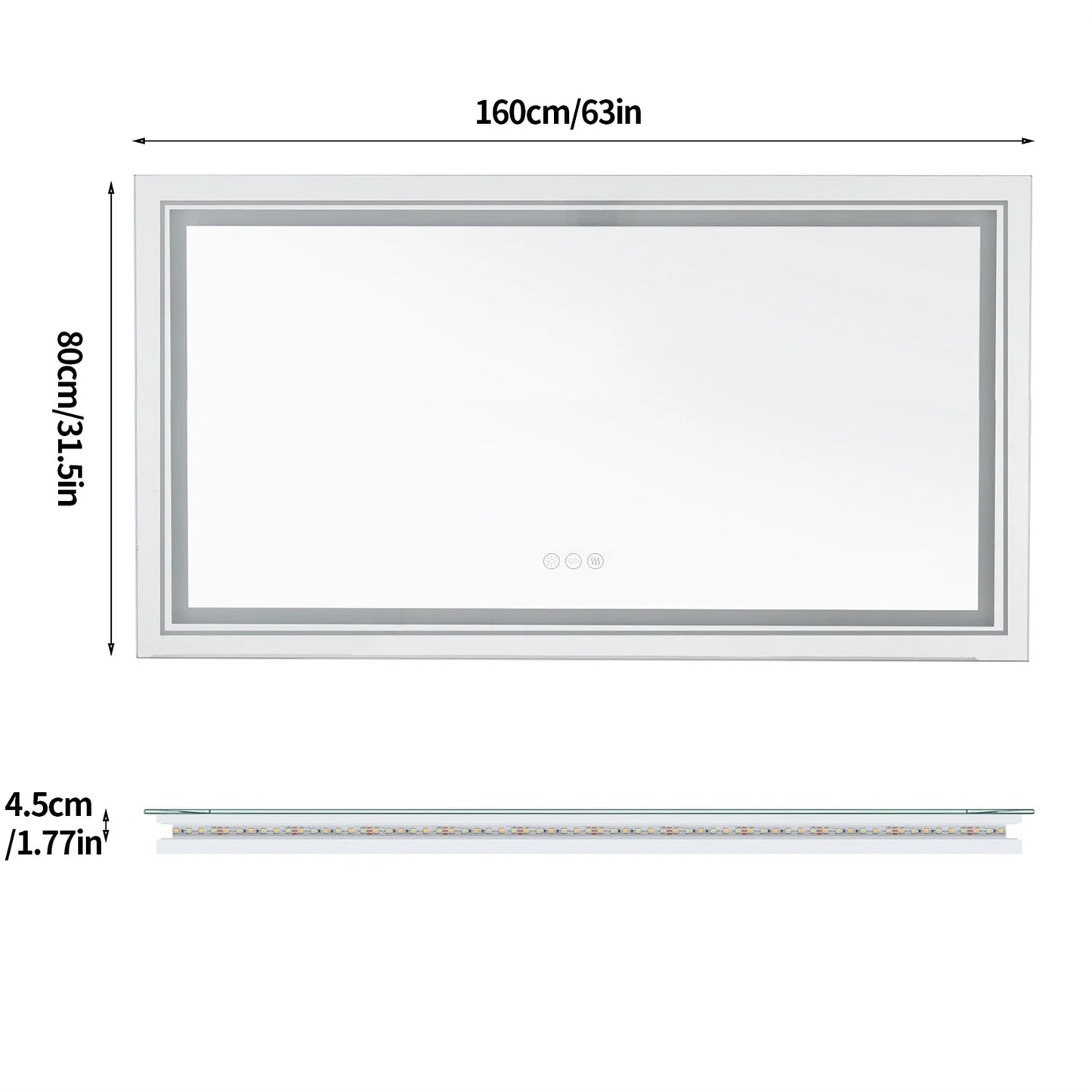 63" x 32" Extra Large LED Light Backlit Bathroom Mirror Dual Lights Makeup Anti-Fog Memory 3 Colors Dimmable With Touch Button
