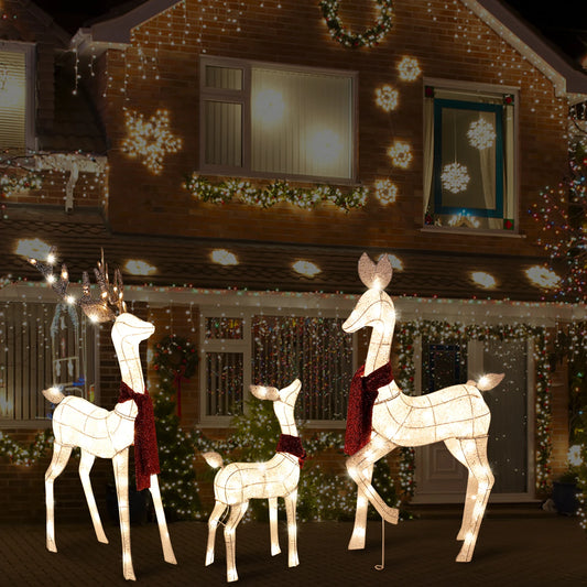 3 Piece Large Lighted Christmas Deer Family Yard Decor