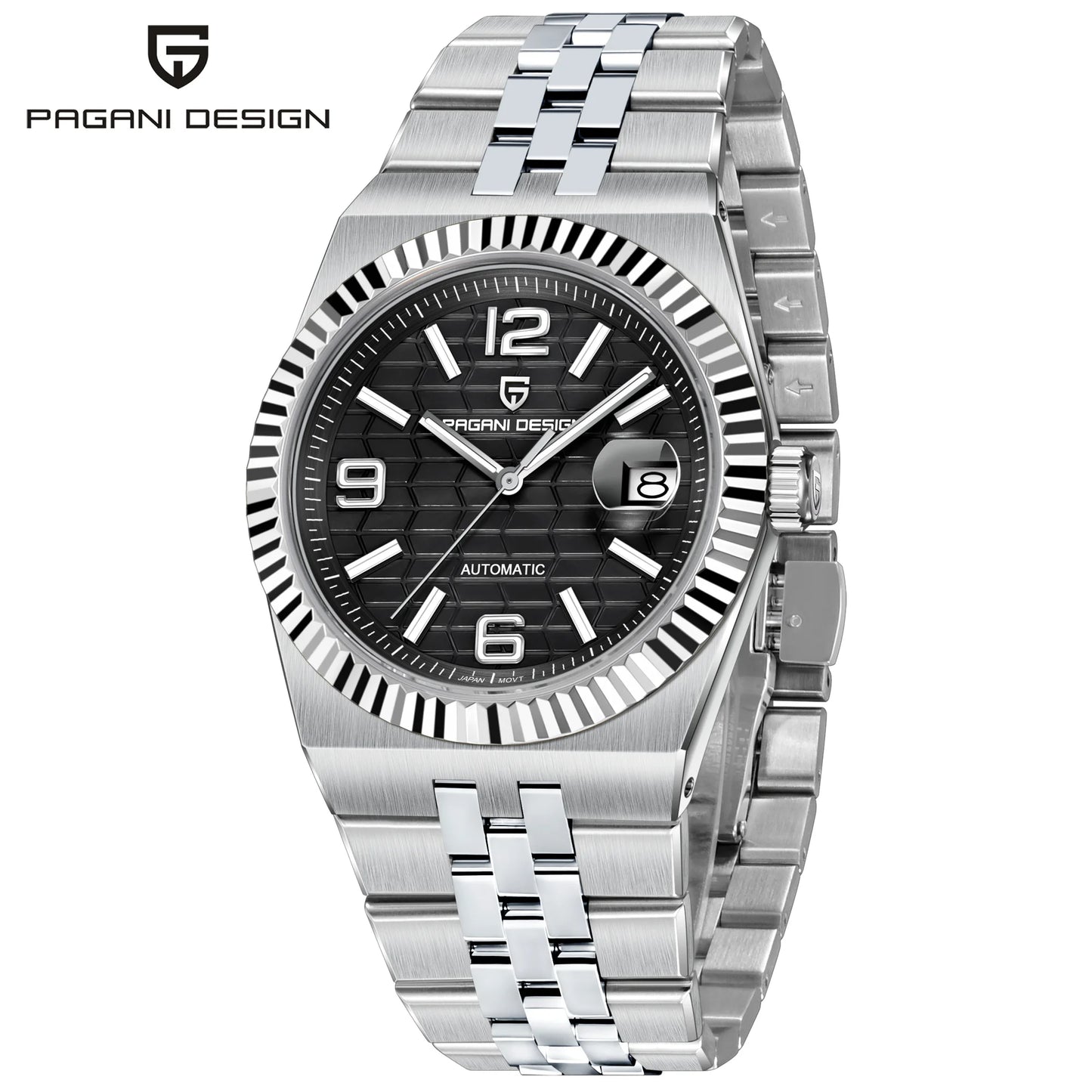 PAGANI DESIGN Men’s Automatic Luxury Watch,  Sapphire Crystal Stainless Steel Waterproof Mechanical Wristwatch with 3D Rhombus Dial
