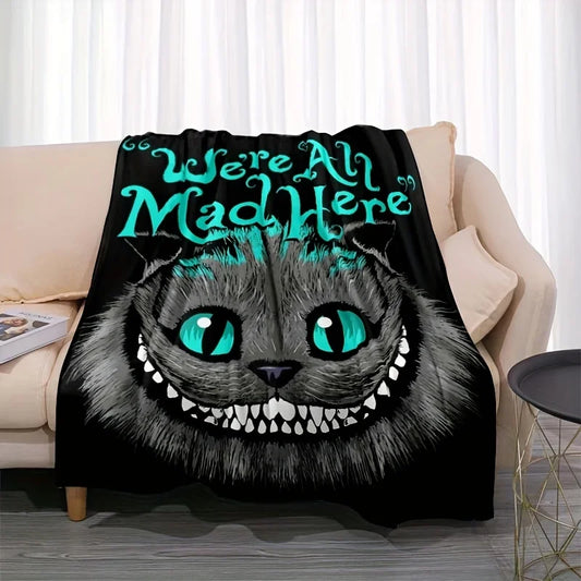 Cheshire Cat Inspired Fleece Throw Blanket | Ultra Soft Cozy Fantasy Blanket for Bed & Sofa