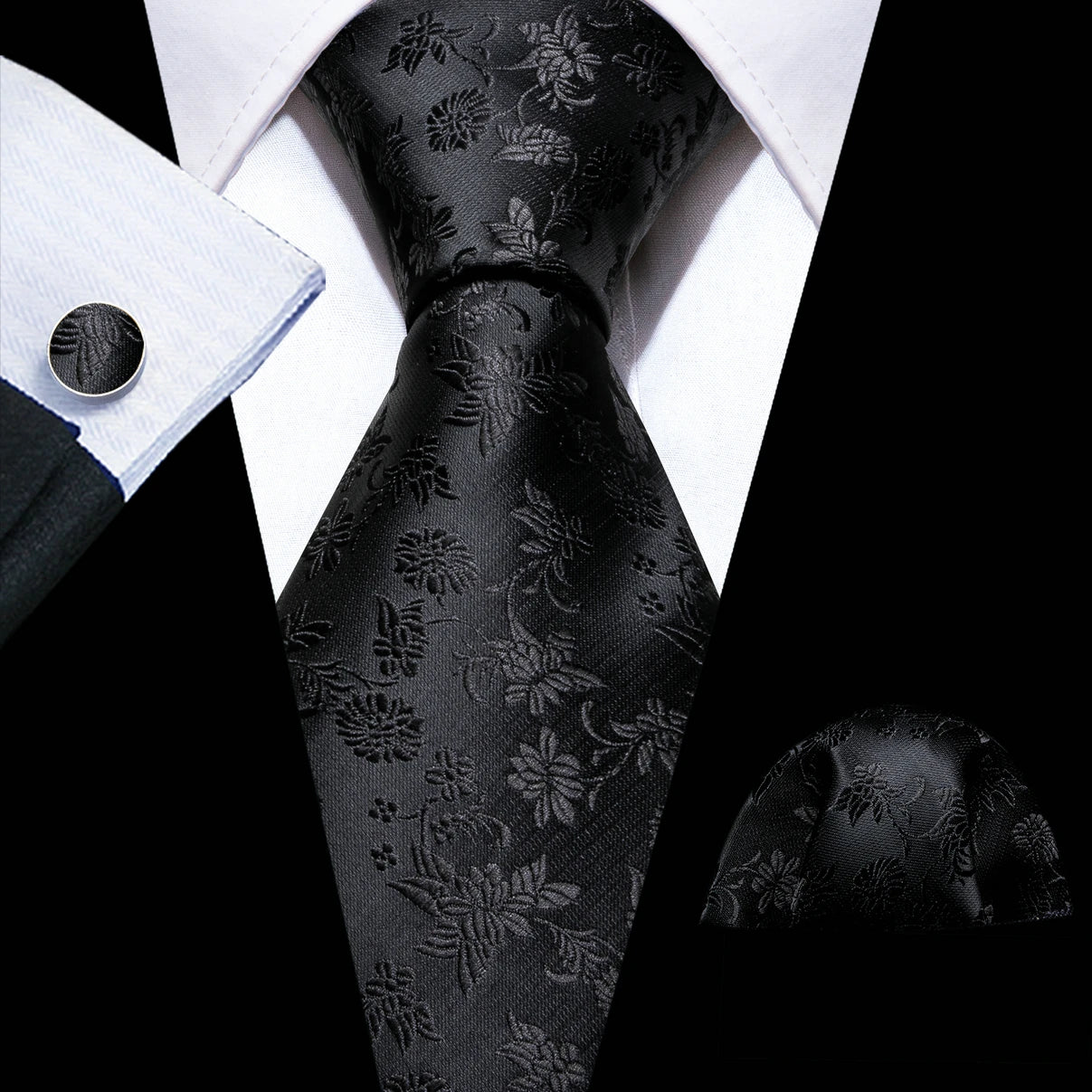 Men’s Luxury Brown Floral Silk Necktie .Elegant Wedding, Business & Formal Dress Tie
