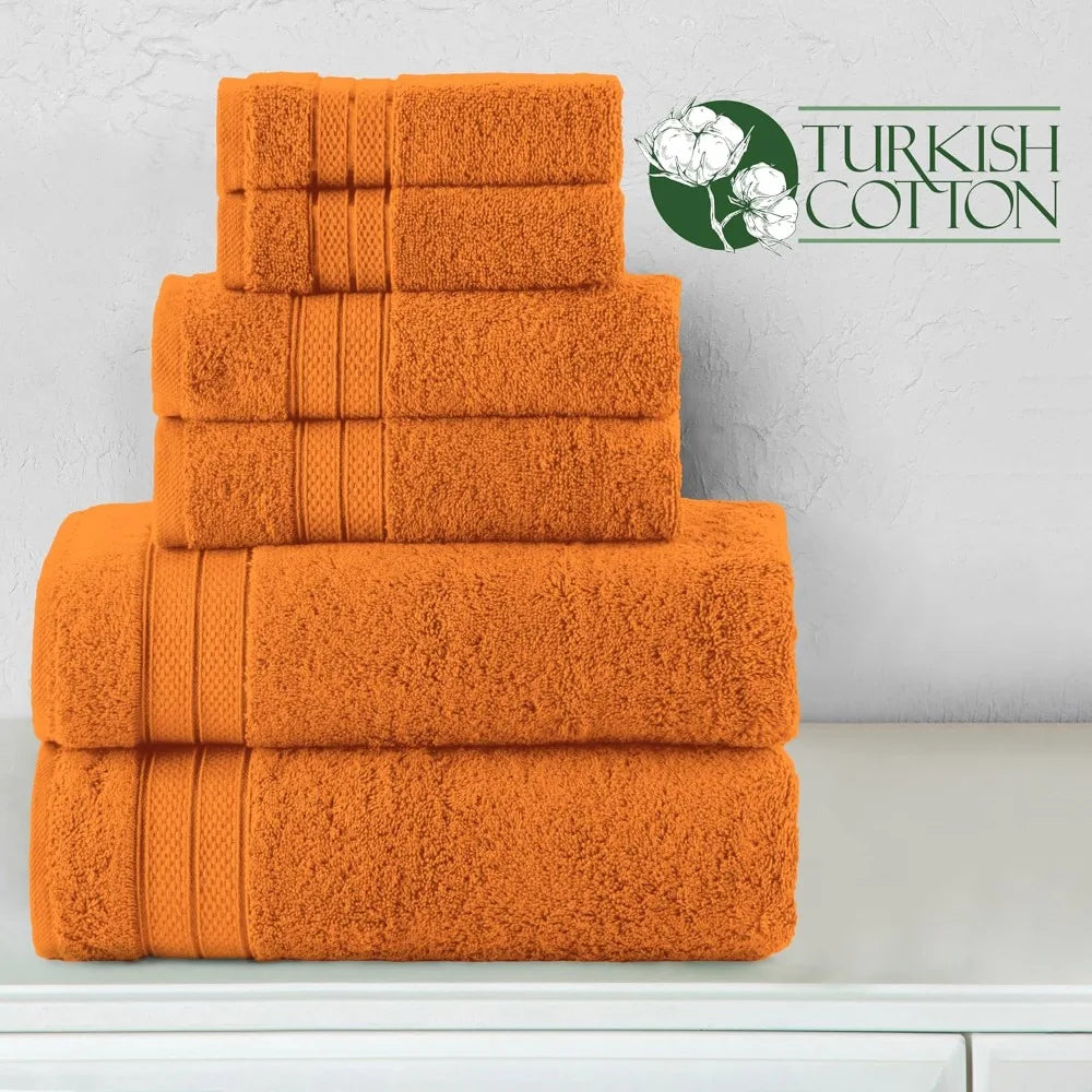 Turkish Cotton 6 Piece Towel Set Fast Drying and Absorbent