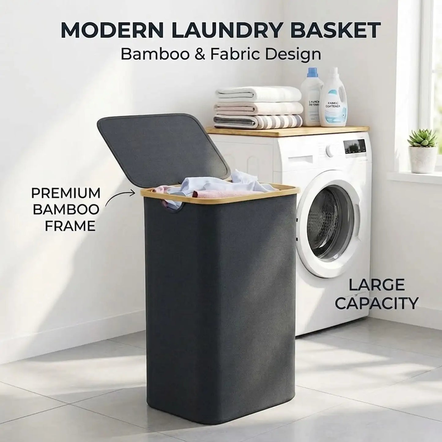 110L Large Capacity Laundry Hamper with Lid & Handles.  Collapsible Oxford Fabric Basket