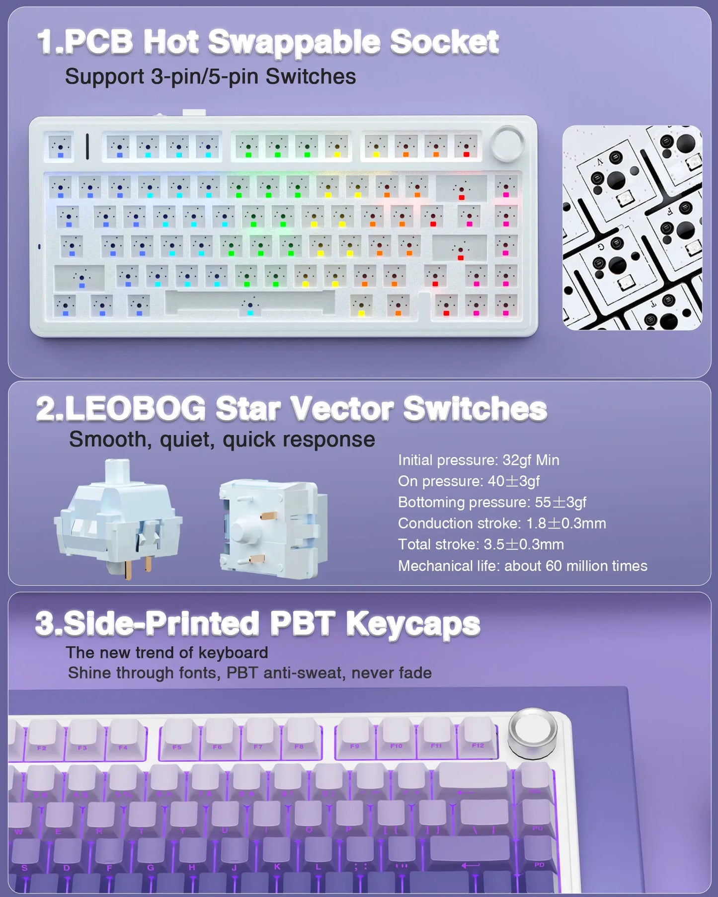 AULA F75 Pro Wireless Mechanical Gaming Keyboard . RGB Hot-Swappable Tri-Mode Keyboard