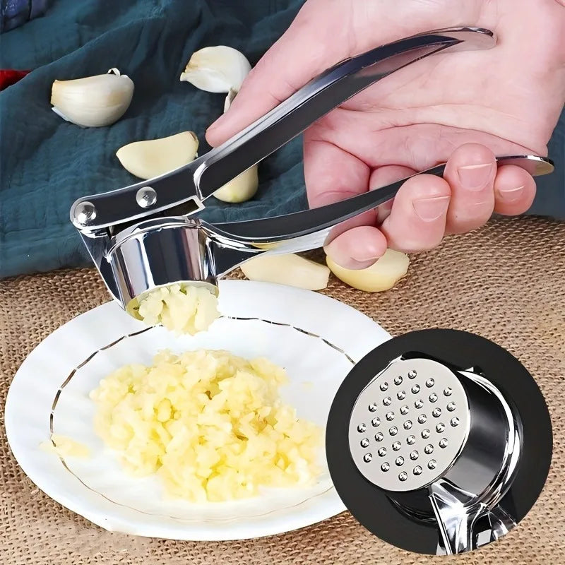 3-in-1 Stainless Steel Garlic Press & Bottle Opener. Heavy Duty Kitchen Crusher Tool