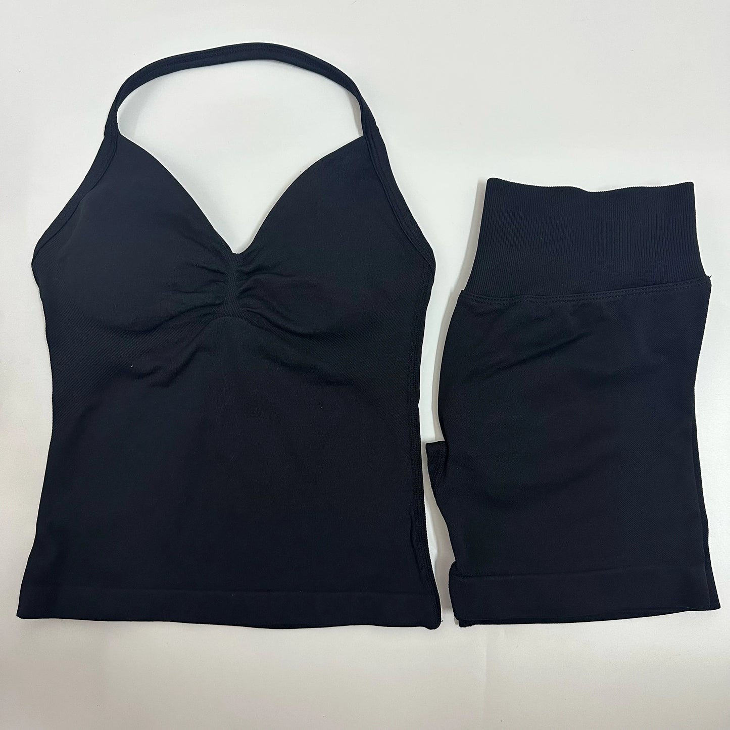 No Logo YogaGym Set Women Backless Tank Tops High Waist Scrunch Seamless Shorts Gym Suit Fitness Clothes Activewear Workout Sets